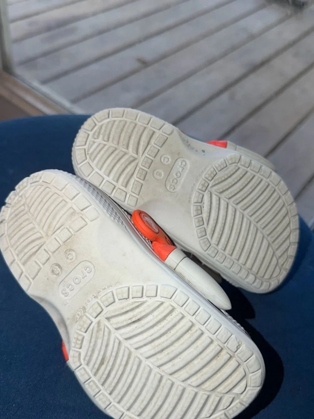 CROCS Kids White & Orange Light-Up Clogs with Blue Accents